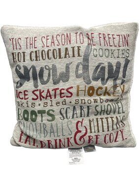 oeko tex throw pillow seasonal polyester blend gray snow day ice skates READ